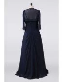Full Figure Dark Navy Blue Mother Of The Bride Dress Pleated With Jacket