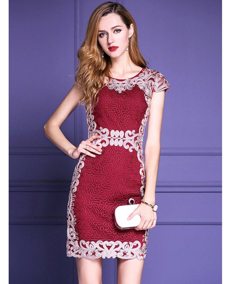 Burgundy Formal Embroidered Bodycon Cocktail Dress For Weddings #ZL8004 ...