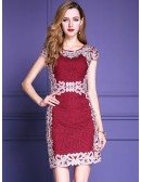 Burgundy Formal Embroidered Bodycon Cocktail Dress For Weddings
