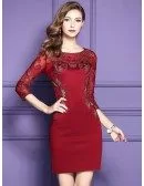 Classy Navy Blue Lace Long Sleeve Cocktail Dresses For Women Wedding Guest
