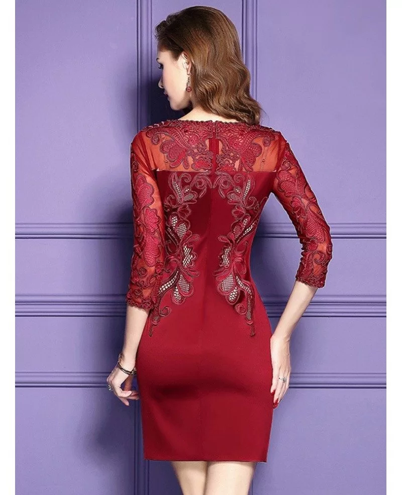 Classy Navy Blue Lace Long Sleeve Cocktail Dresses For Women Wedding Guest ZL8009 GemGrace