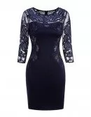 Classy Navy Blue Lace Long Sleeve Cocktail Dresses For Women Wedding Guest