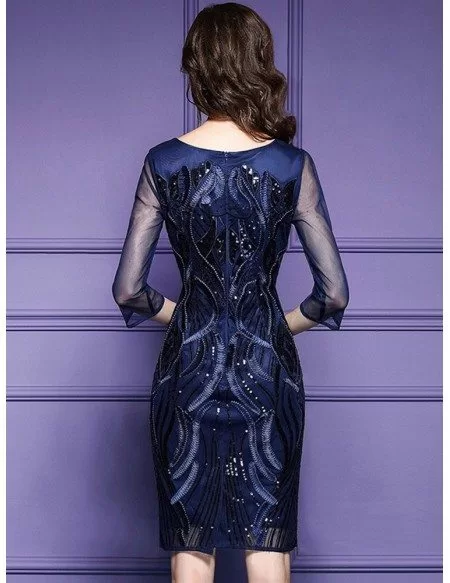 Classy Royal Blue Luxe Embroidered Cocktail Dress For Weddings Wedding Guests