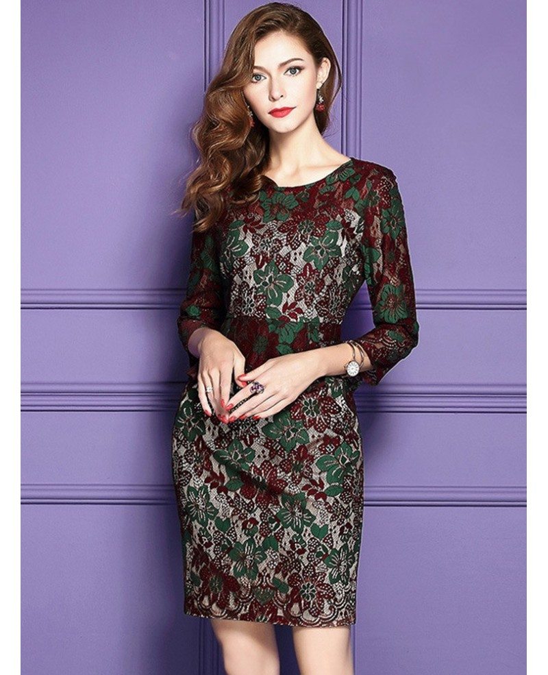Floral Bodycon Cocktail Party Dress Lace Sleeves For Wedding Guests # ...