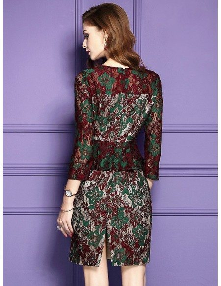 Floral Bodycon Cocktail Party Dress Lace Sleeves For Wedding Guests