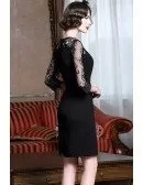 Sheath Black Cocktail Dress With Embroidery Wedding Guest Dress With Sleeves
