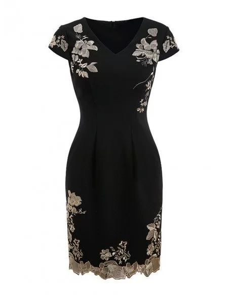 Green Bodycon Cocktail Dress For Wedding Guest With Cap Sleeves Embroidery