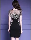 Little Black Embroidered Short Sleeve Dress For Formal Weddings