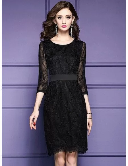 Luxe Black Lace Sleeve Short Wedding Guest Dress Black Tie For Weddings
