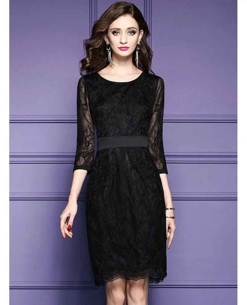 Luxe Black Lace Sleeve Short Wedding Guest Dress Black Tie For Weddings ...