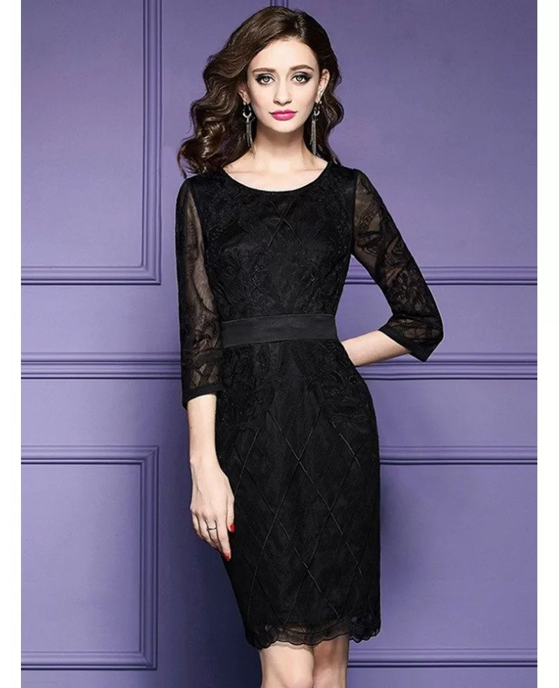 Luxe Black Lace Sleeve Short Wedding Guest Dress Black Tie For Weddings