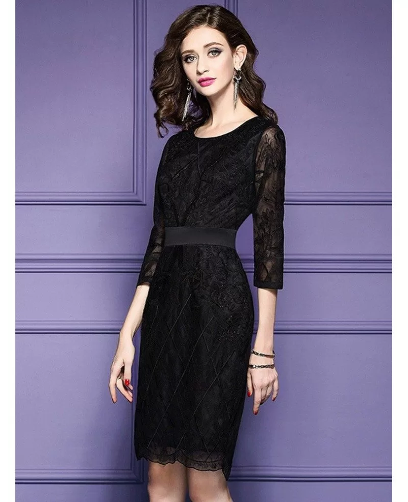 Luxe Black Lace Sleeve Short Wedding Guest Dress Black Tie For Weddings ZL8017 GemGrace