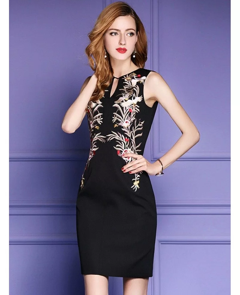 Black Sleeveless Bodycon Cocktail Wedding Party Dress With Embroidery # ...