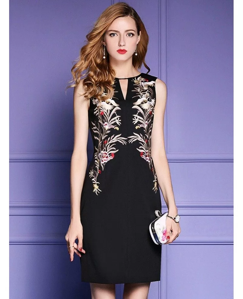 Black Sleeveless Bodycon Cocktail Wedding Party Dress With Embroidery # ...