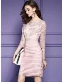 Pink Embroidered 3/4 Sleeve Party Dress For Wedding Guests Weddings