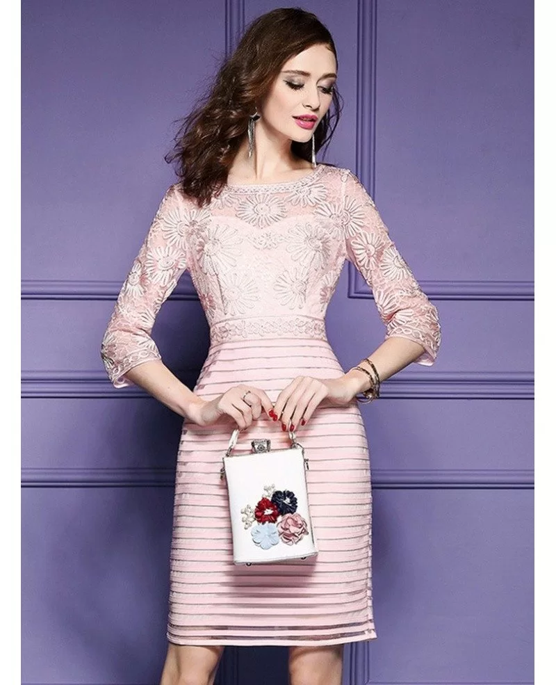 Pink Embroidered 3/4 Sleeve Party Dress For Wedding Guests Weddings # ...