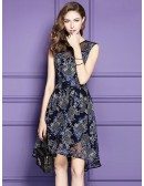 Chic High Low Blue Lace Wedding Guest Dress Beach Weddings With Embroidery