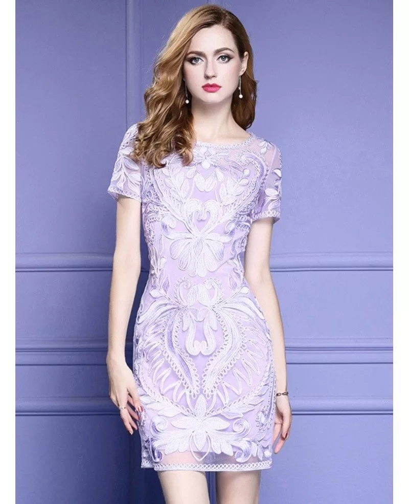 Light Purple Short Sleeve Bodycon Cocktail Dress For Wedding With ...
