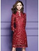 Retro High Neck Qipao Style Dress For Wedding Guest Over 40,50 With Embroidered Sleeves