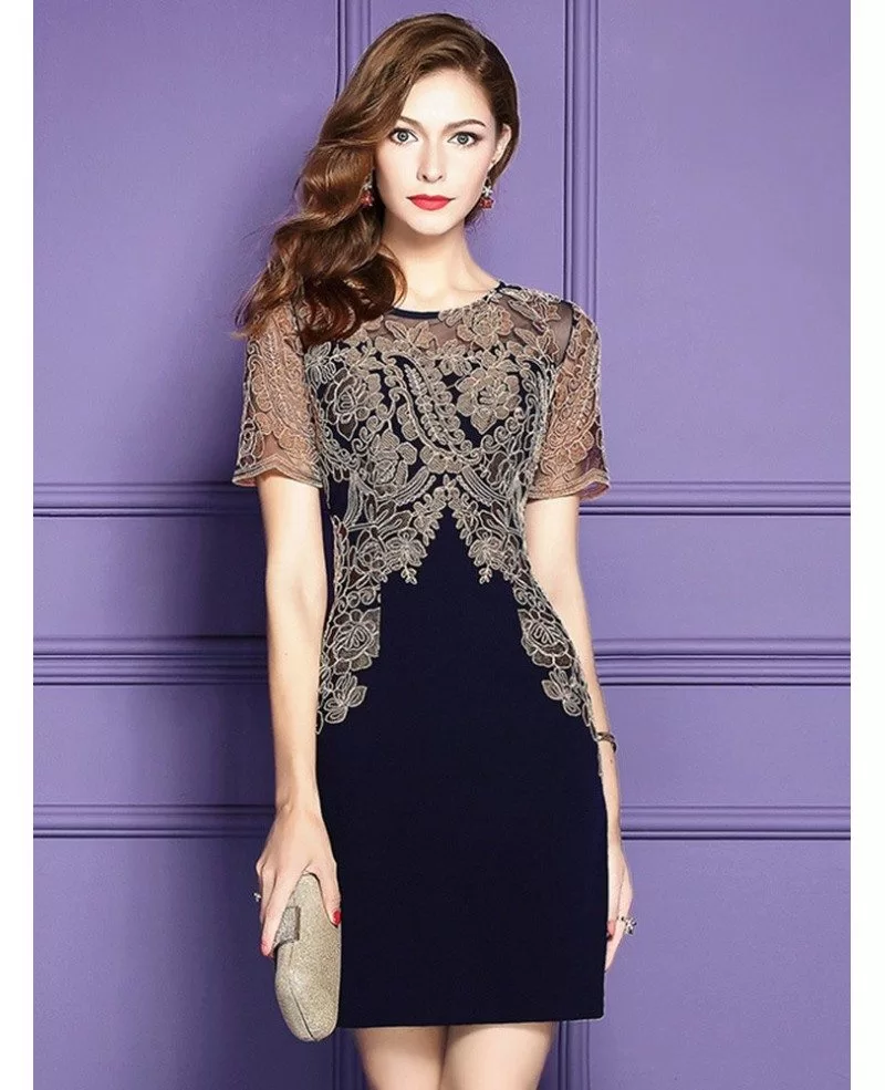 Navy Blue Formal Cocktail Party Dress With Sleeves For Weddings #ZL8030 ...