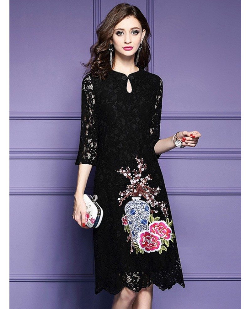 Red Lace Embroidery Wedding Guest Dress For Fall With Lace Sleeves # ...