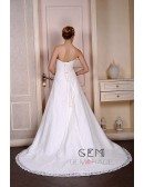 Ball-Gown Strapless Court Train Satin Tulle Wedding Dress With Appliquer Lace