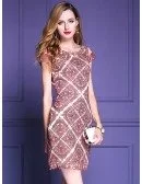 Unique Burgundy Embroidery Cocktail Dress For Weddings Cap Sleeves