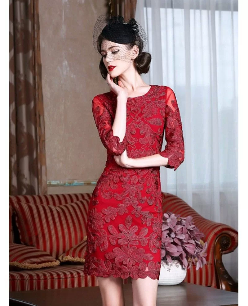 Classy Burgundy Cocktail Dress For Weddings Women Over 40,50 With ...