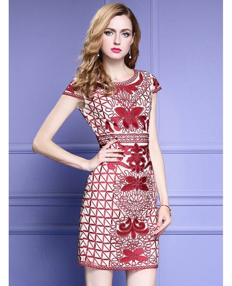 Unique Embroidery Pattern Bodycon Wedding Guest Dress With ...