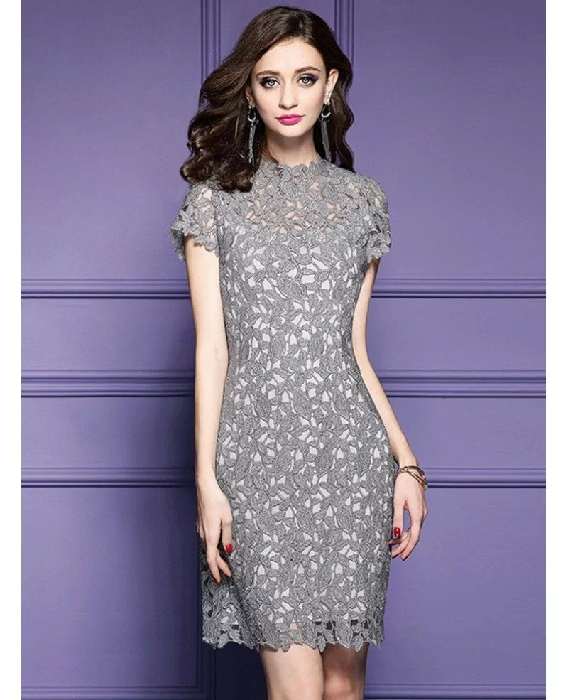 Luxury Lace Sheath Cocktail Dress High Neck With Cap ...