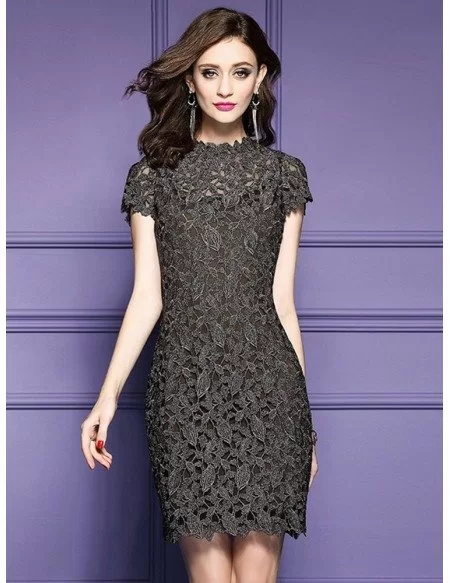 Luxury Lace Sheath Cocktail Dress High Neck With Cap Sleeves #ZL8039 ...