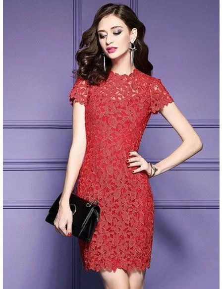 Luxury Lace Sheath Cocktail Dress High Neck With Cap Sleeves #ZL8039 ...