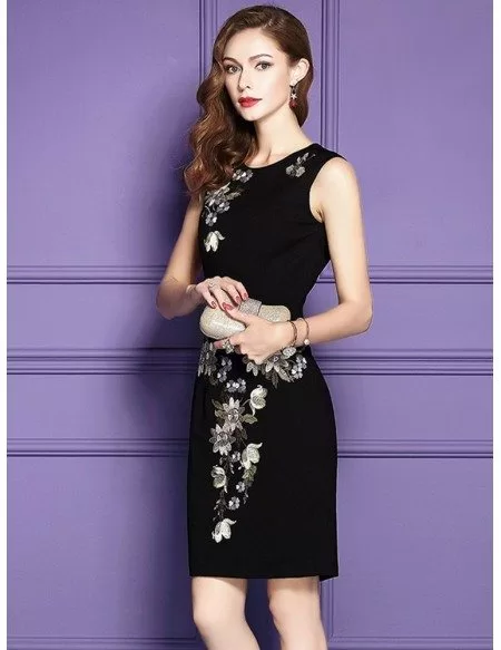 Vintage Little Black Sleeveless Short Dress For Weddings With Embroidery