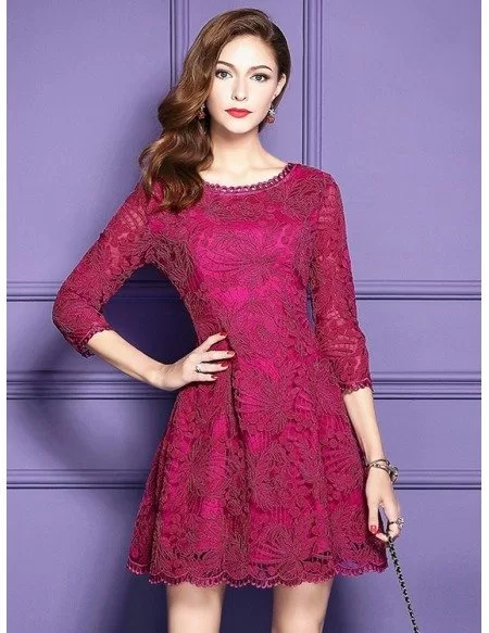 High Quality A Line Lace Short Dress For Weddings With Sleeves