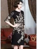 Black With Gold Classy Cocktail Dress For Women Over 40,50 Wedding Guests
