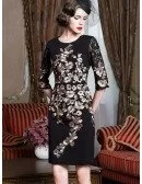 Black With Gold Classy Cocktail Dress For Women Over 40,50 Wedding Guests
