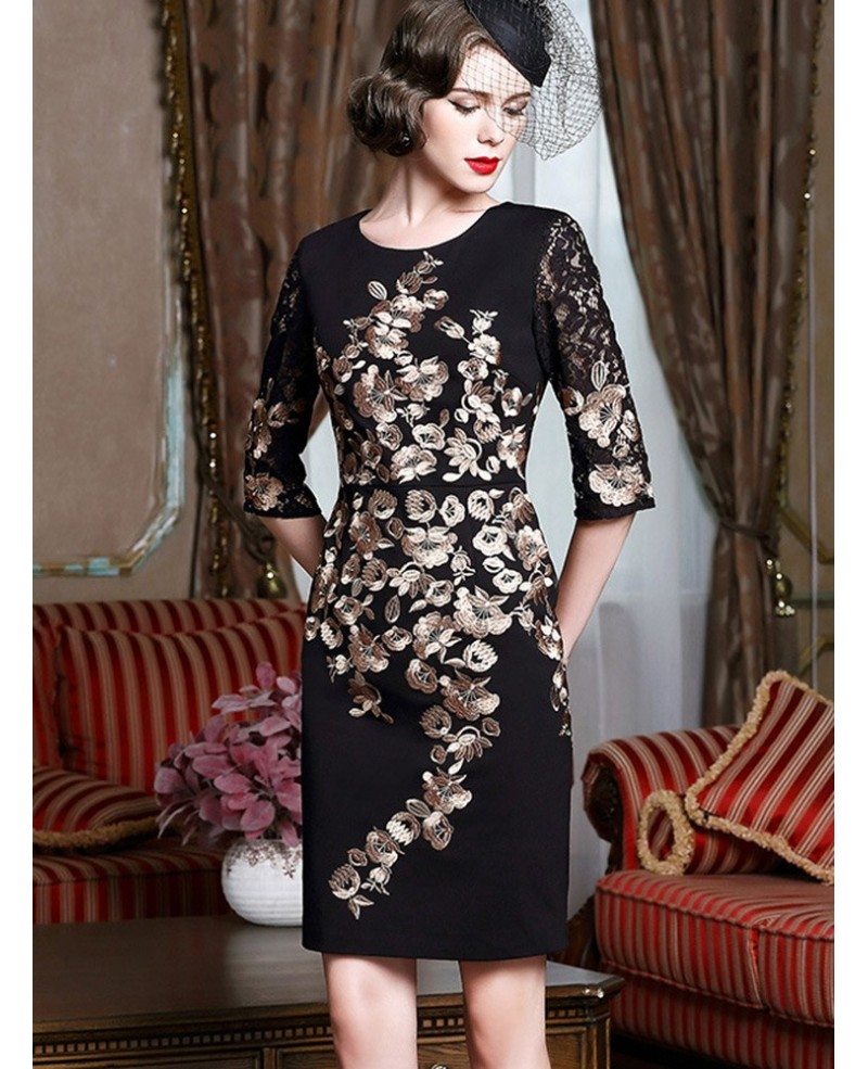 Black With Gold Classy Cocktail Dress For Women Over 40 50 Wedding
