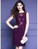 Purple Embroidery Fitted Cocktail Dress Sleeveless For Wedding Guest