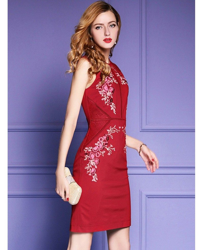 Burgundy Short Fitted Sleeveless Party Dress For Weddings #ZL8053 ...