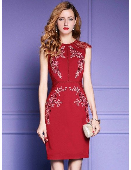 Burgundy Short Fitted Sleeveless Party Dress For Weddings #ZL8053 ...