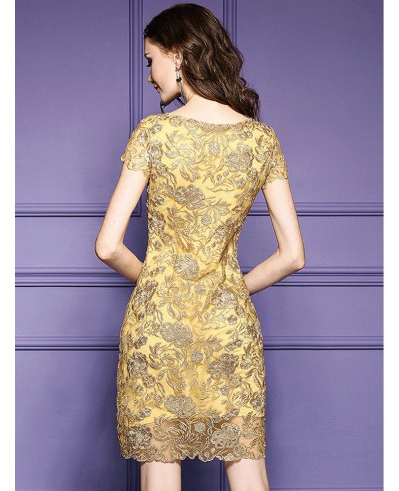Luxury Gold Embroidery Sheath Party Dress For Wedding Guest Unique Embroidery ZL8055