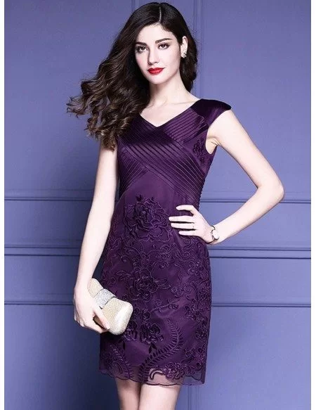 Unique Embroidered Navy Cocktail Dress For Women Wedding Guests
