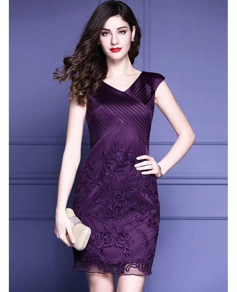 Unique Embroidered Navy Cocktail Dress For Women Wedding Guests ZL8058 GemGrace