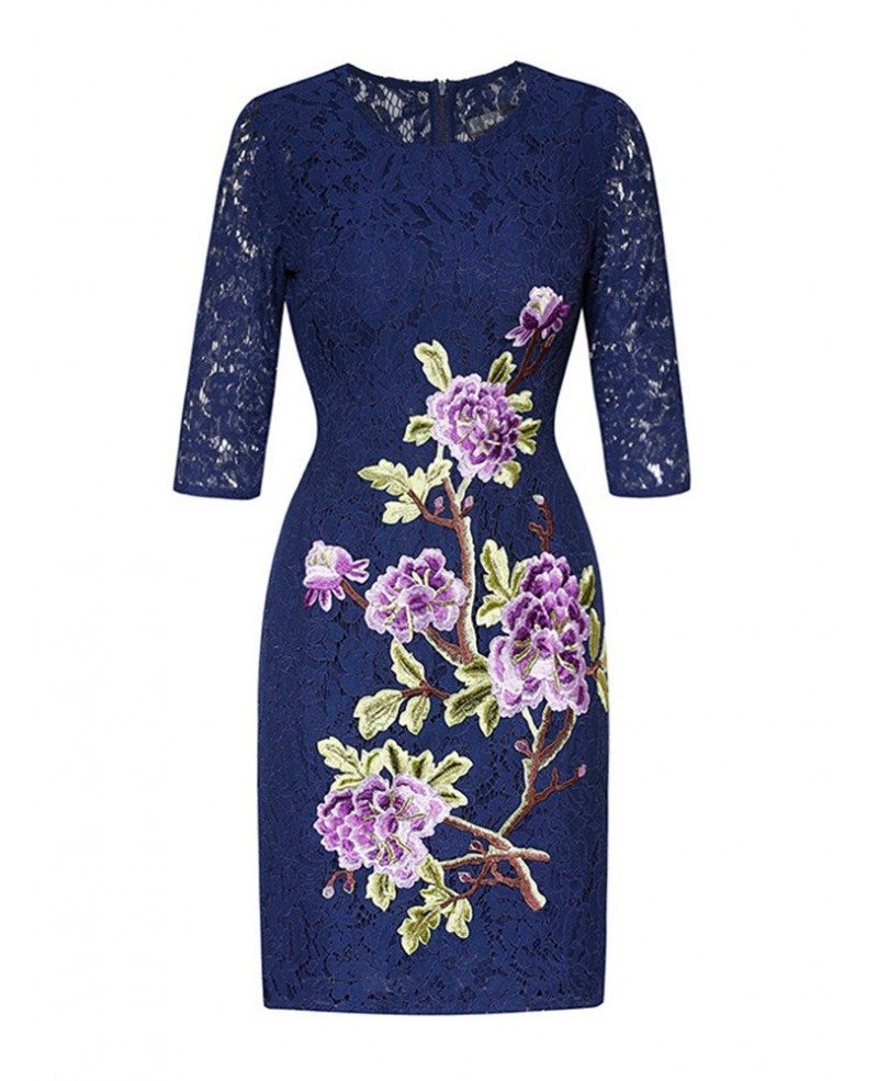 Half Lace Sleeve Bodycon Dress Wedding Guests With Embroidered Flowers  #ZL8059 - GemGrace.com