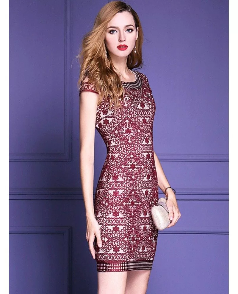 High-end Embroidery Bodycon Cocktail Dress With Sleeves For The Wedding ...