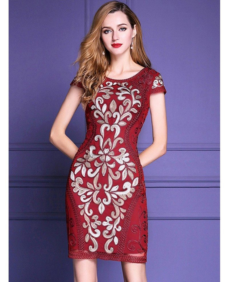 High-end Burgundy Cap Sleeve Bodycon Party Dress For Weddings With ...