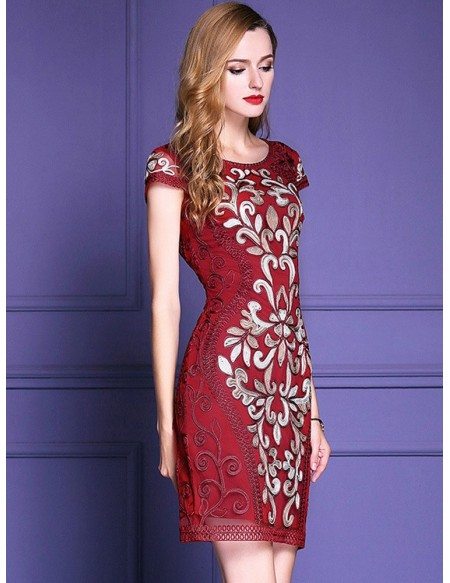 High-end Burgundy Cap Sleeve Bodycon Party Dress For Weddings With ...