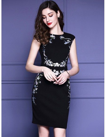 Vintage Little Black Cocktail Dress For Weddings With Embroidery ...