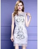 Sheath Fitted Grey Cocktail Dress For Wedding Guests With High-end Embroidery