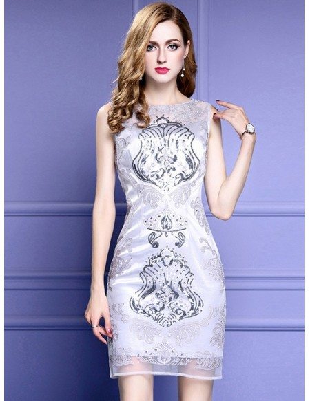 Sheath Fitted Grey Cocktail Dress For Wedding Guests With High-end Embroidery